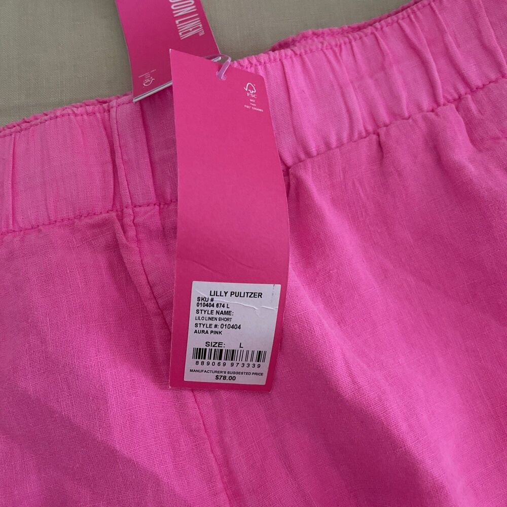 NWT Lilly Pulitzer ROXIE PINK LILO LINEN SHORTS Mid-Rise Pull-On L - Picture 4 of 8